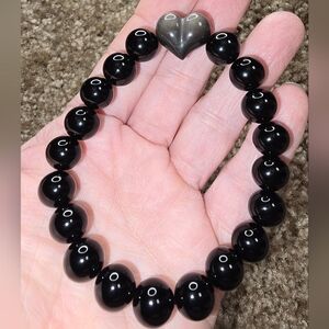 10mm Onyx With Silver Sheen Obsidian Heart Bracelet